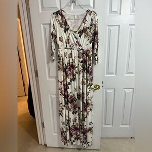 Pinkblush Cream and Purple Floral Maxi Dress